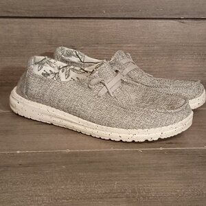 Hey Dude Wendy L Linen Iron Women Loafers Size 6 Gray Lace Up